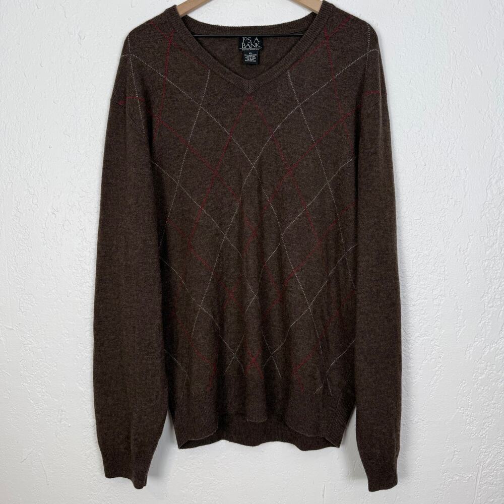 Jos. A. Bank Men's Lambswool Blend Argyle V-Neck Sweater Preppy Academia XL